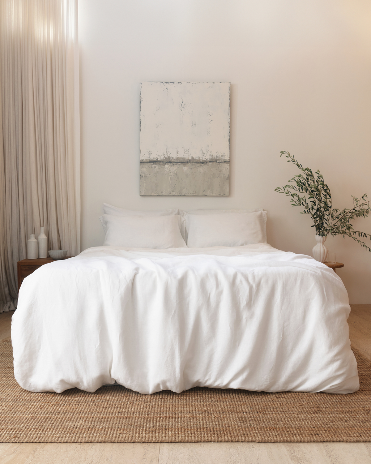 White 100% French Flax Linen Bedding Bundle