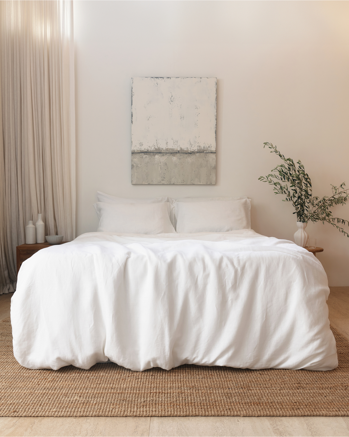 White 100% French Flax Linen Fitted Sheet Set