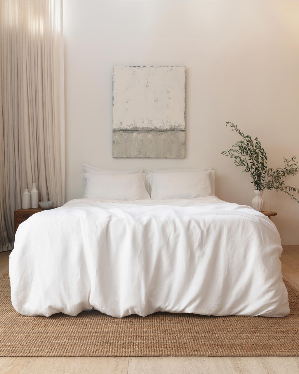 White 100% French Flax Linen Duvet Cover Set