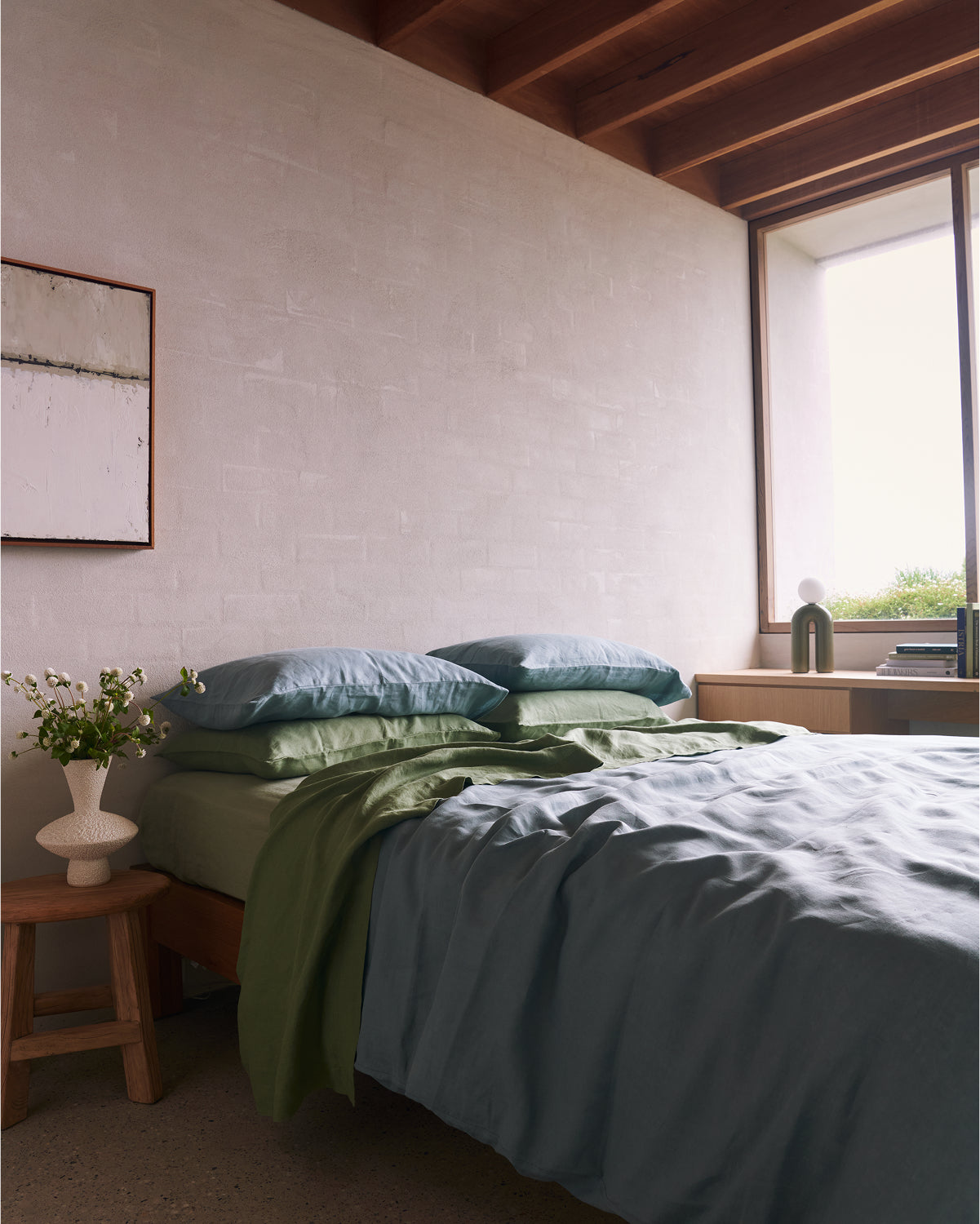 Pistachio 100% French Flax Linen Fitted Sheet Set