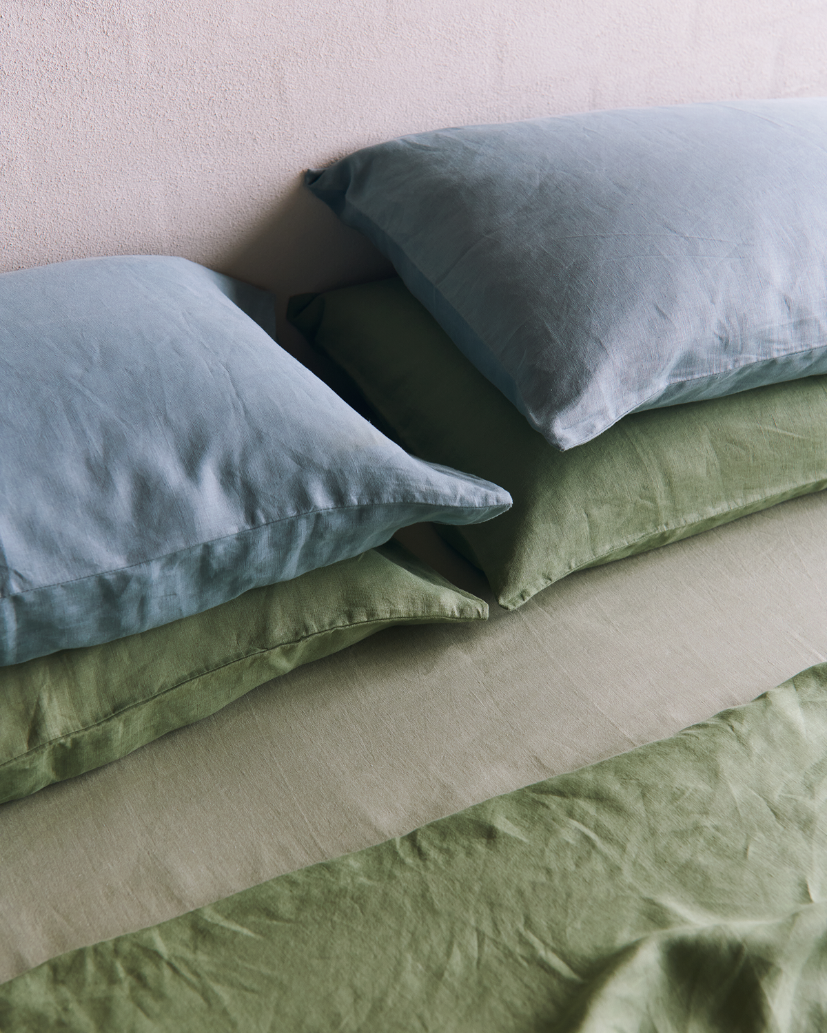 Lagoon, Pistachio & Sage 100% French Flax Linen Bedding Bundle