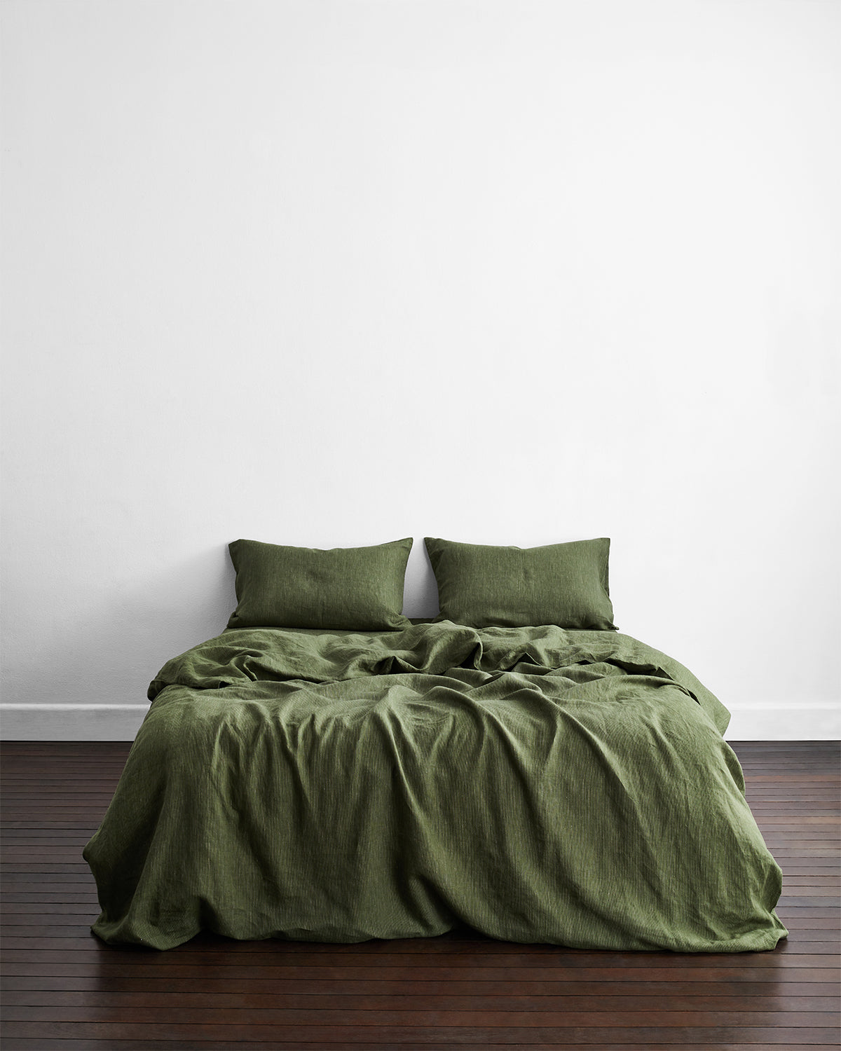 Olive Stripe & Sage 100% French Flax Linen Bedding Bundle
