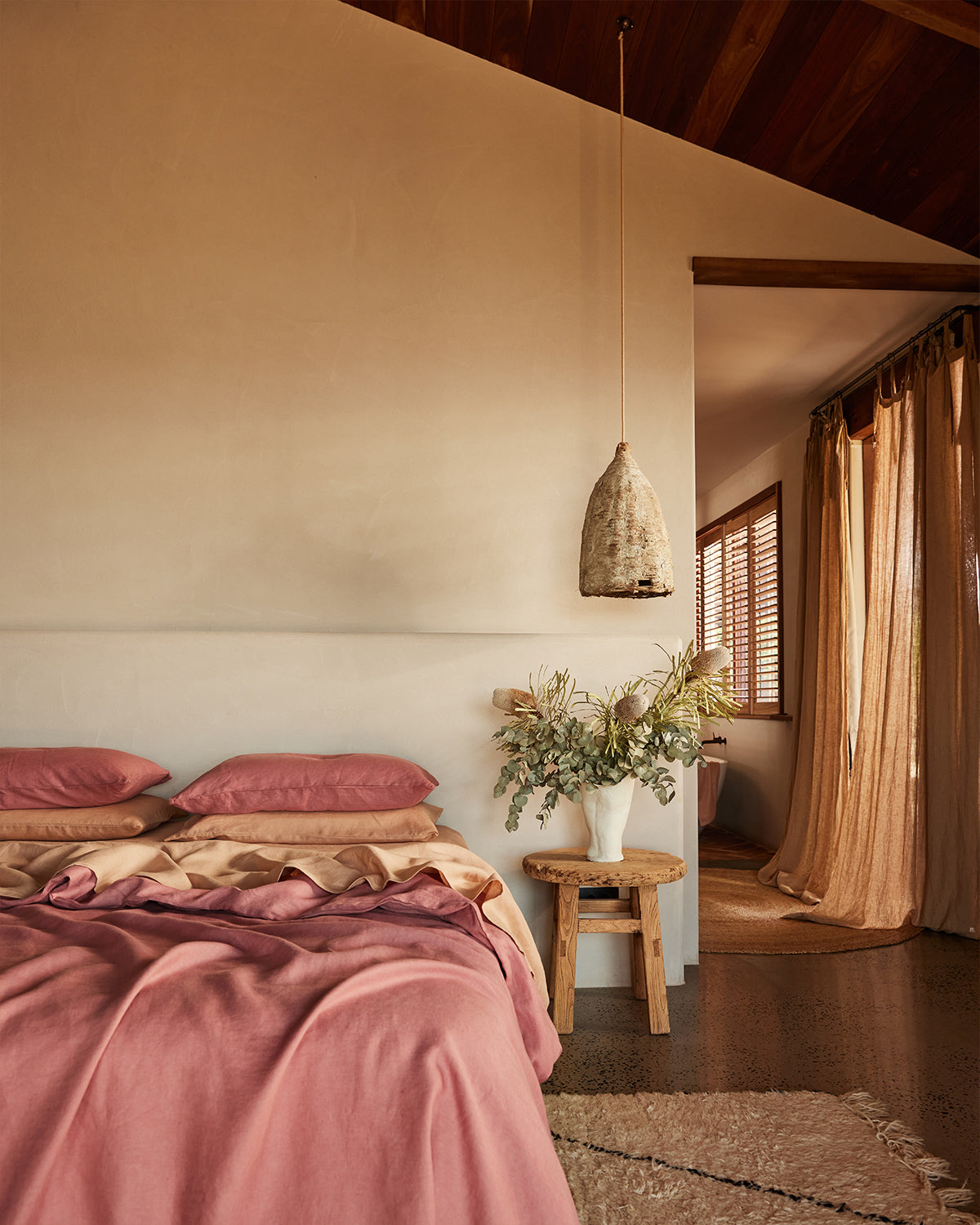 Pink Clay & Terracotta 100% French Flax Linen Bedding Bundle