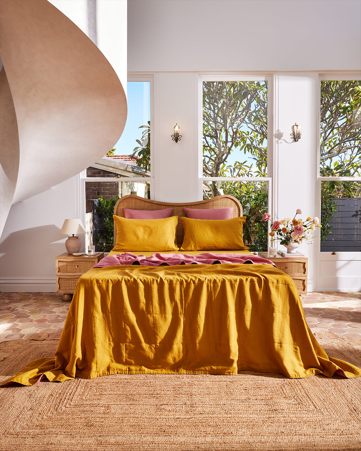 Pink Clay & Turmeric 100% French Flax Linen Quilt Set