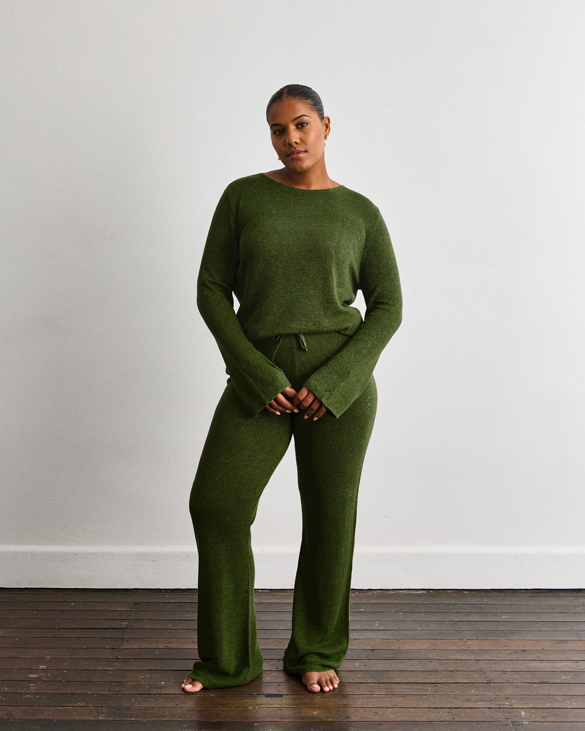 Linen Knit Set in Olive
