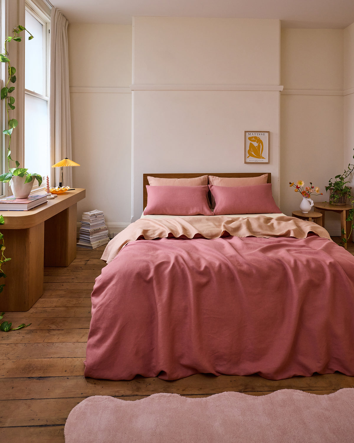 Pink Clay 100% French Flax Linen Duvet Cover Set