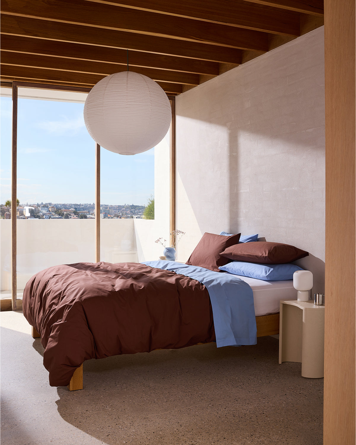 Espresso, Sky & Crisp White Organic Cotton Percale Bedding Bundle