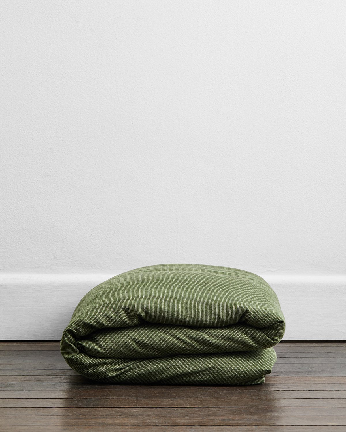 Olive Stripe, Sage & White 100% French Flax Linen Bedding Bundle