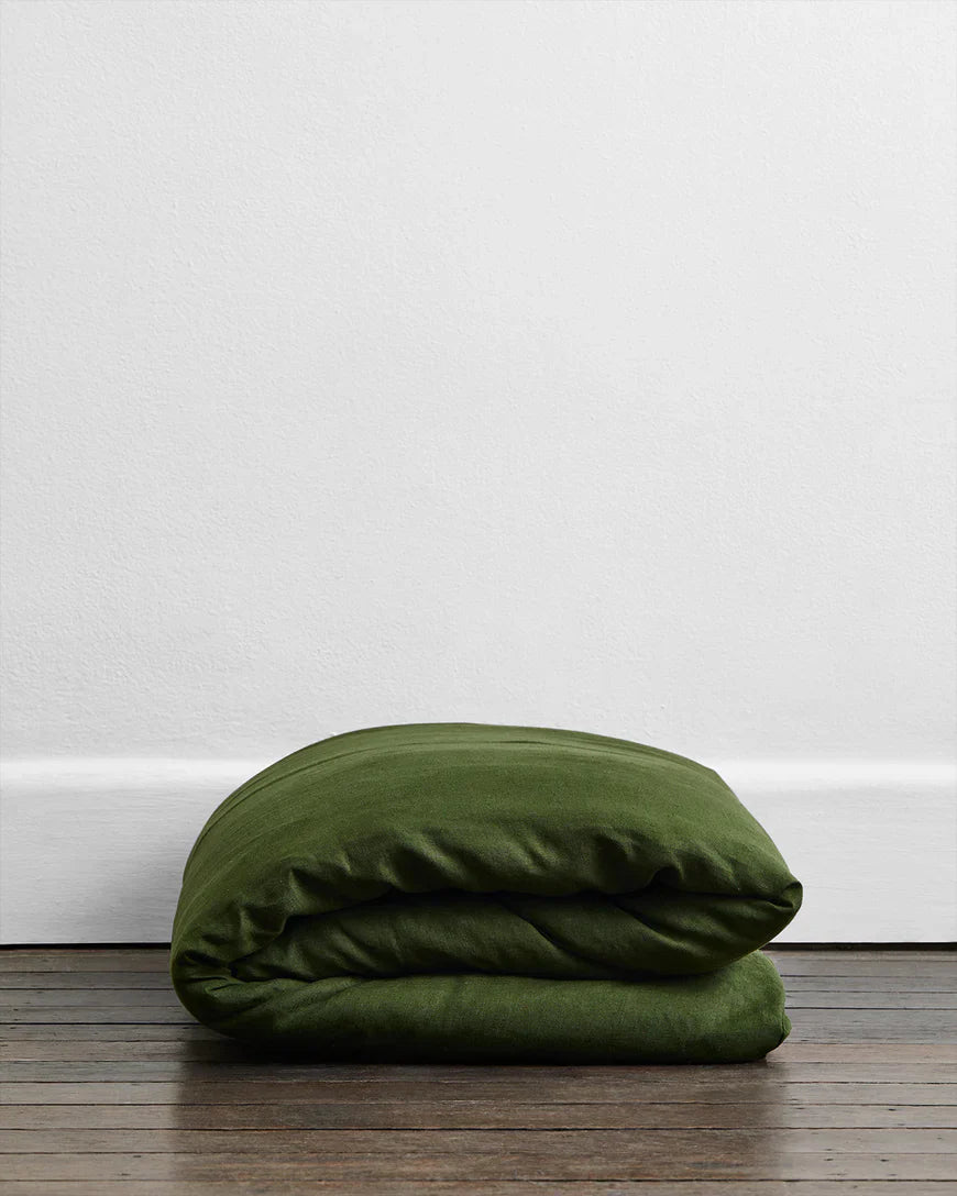 Olive & Oatmeal & White Stripe 100% French Flax Linen Bedding Bundle