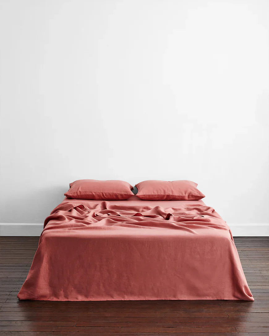 Crème, Pink Clay & Terracotta 100% French Flax Linen Bedding Bundle