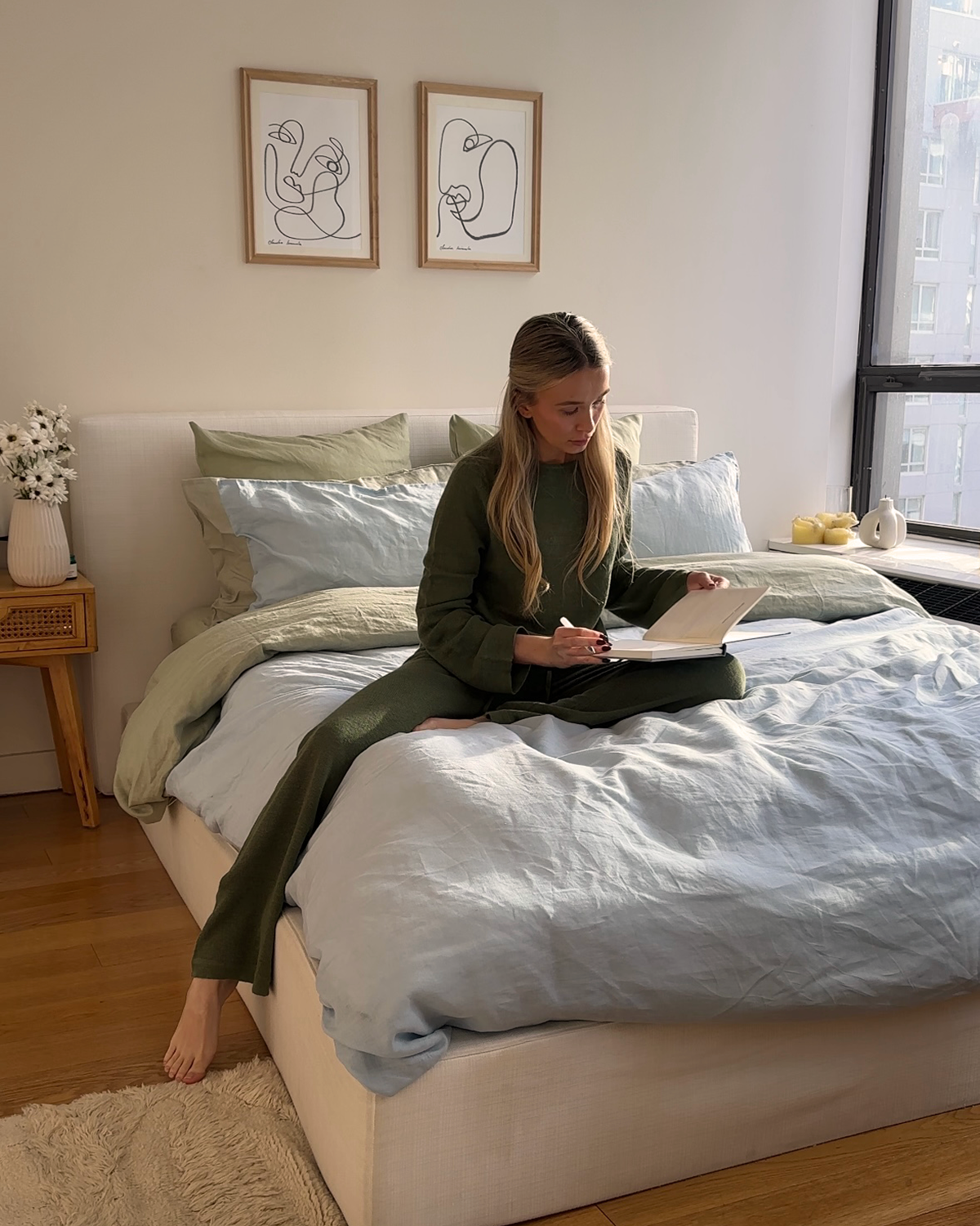 Linen Knit Set in Olive