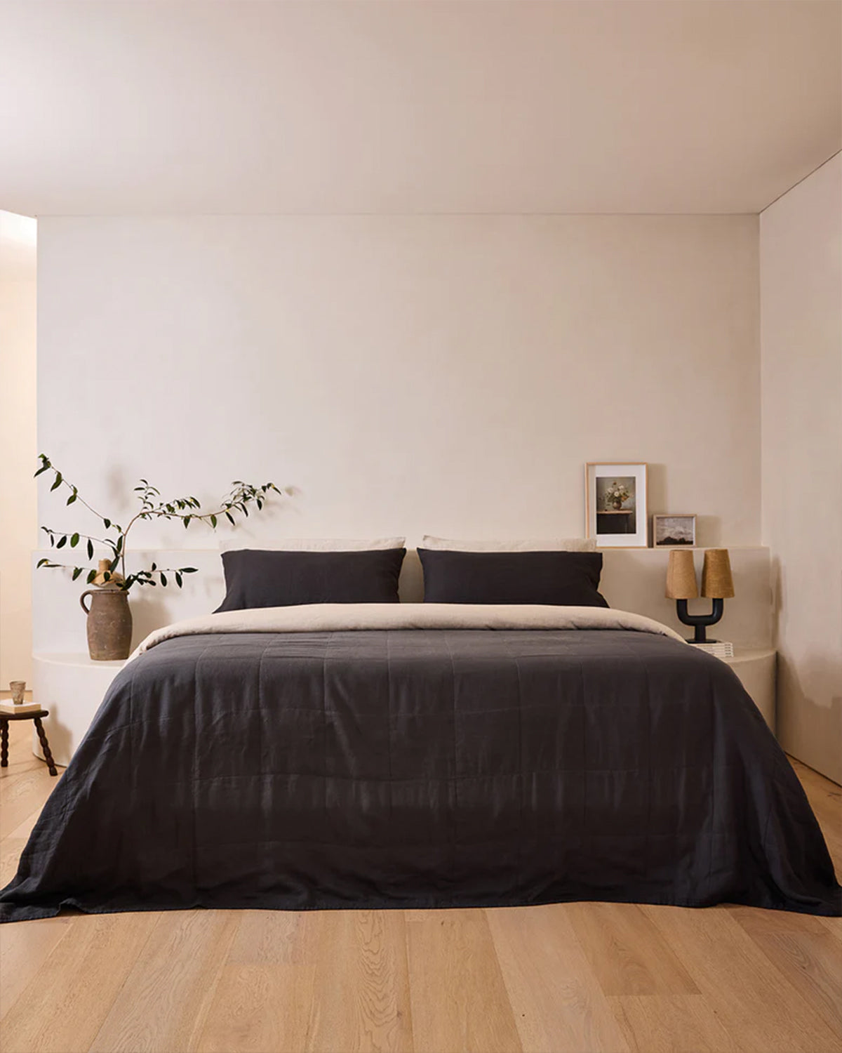 Charcoal & Oatmeal 100% French Flax Linen Quilt Bedding Bundle