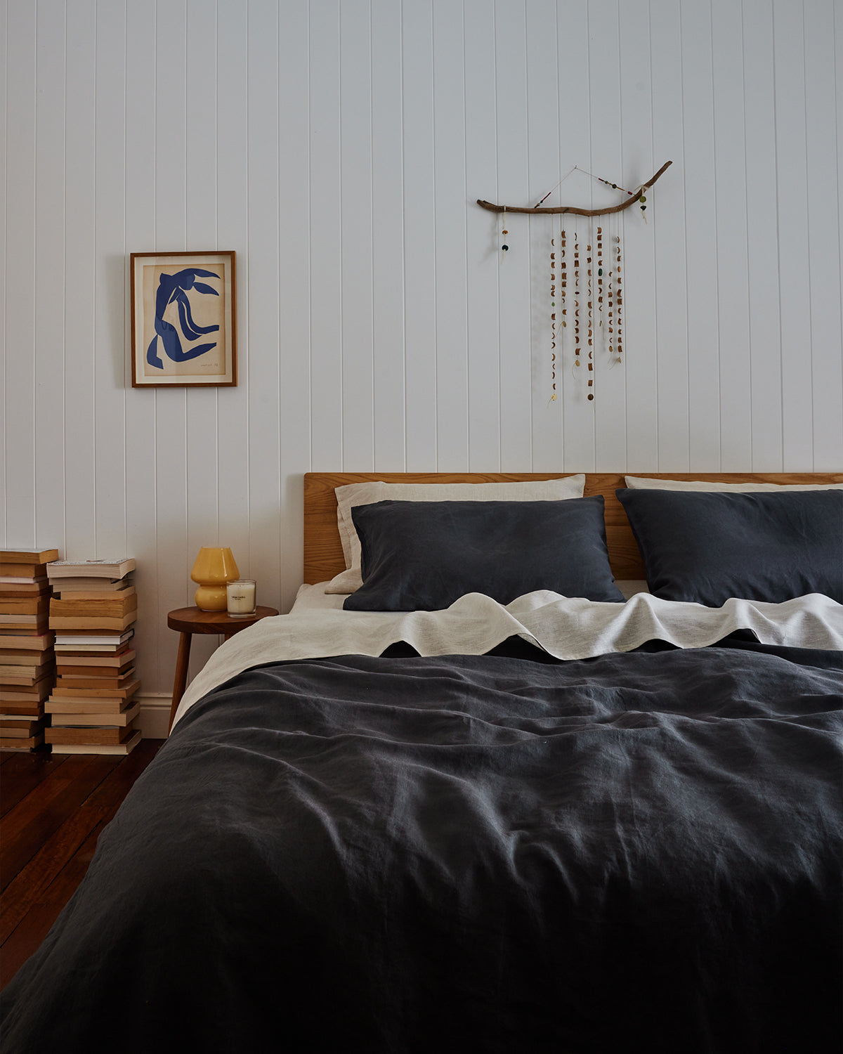 Charcoal & Oatmeal 100% French Flax Linen Bedding Bundle