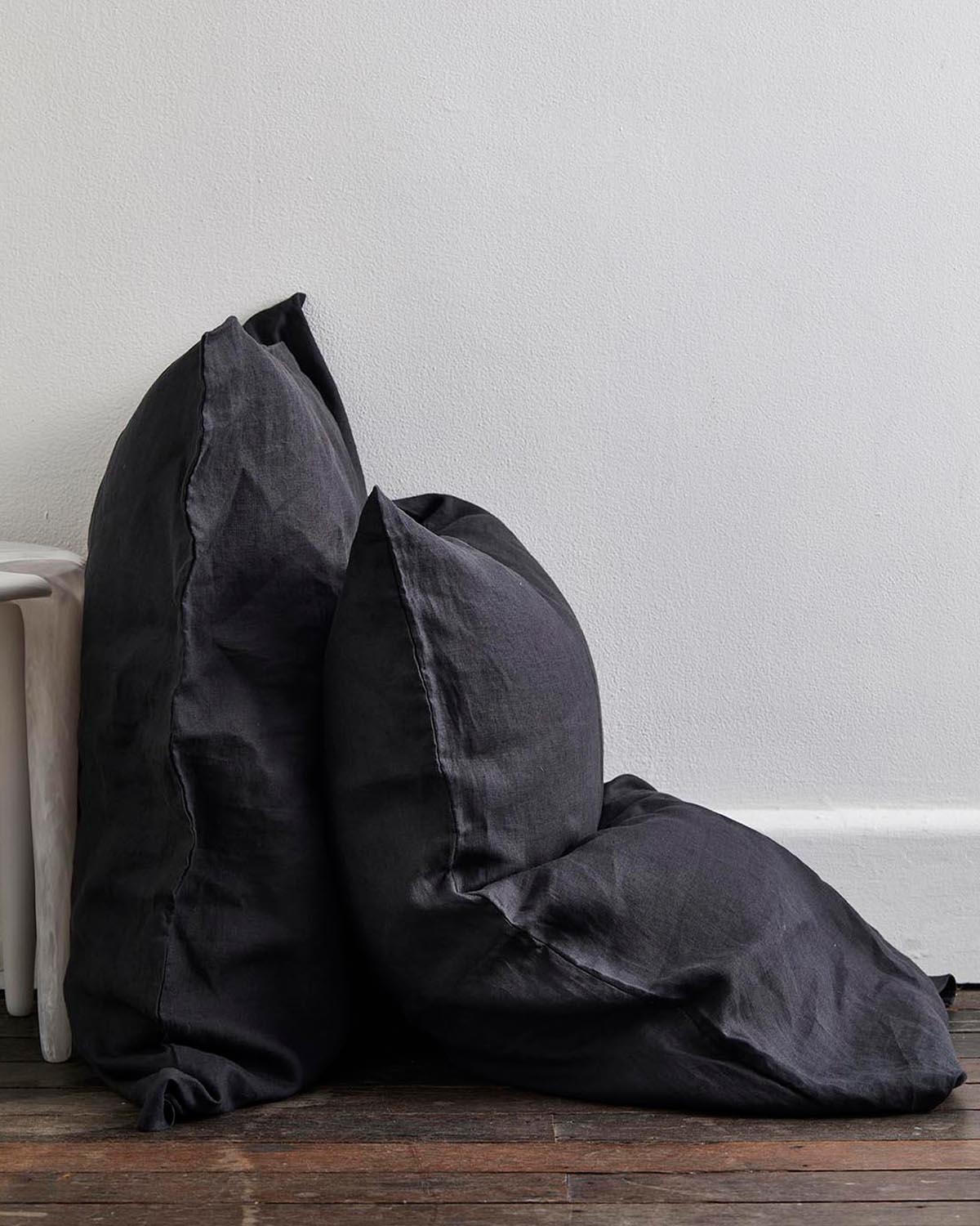 Charcoal & Oatmeal 100% French Flax Linen Bedding Bundle
