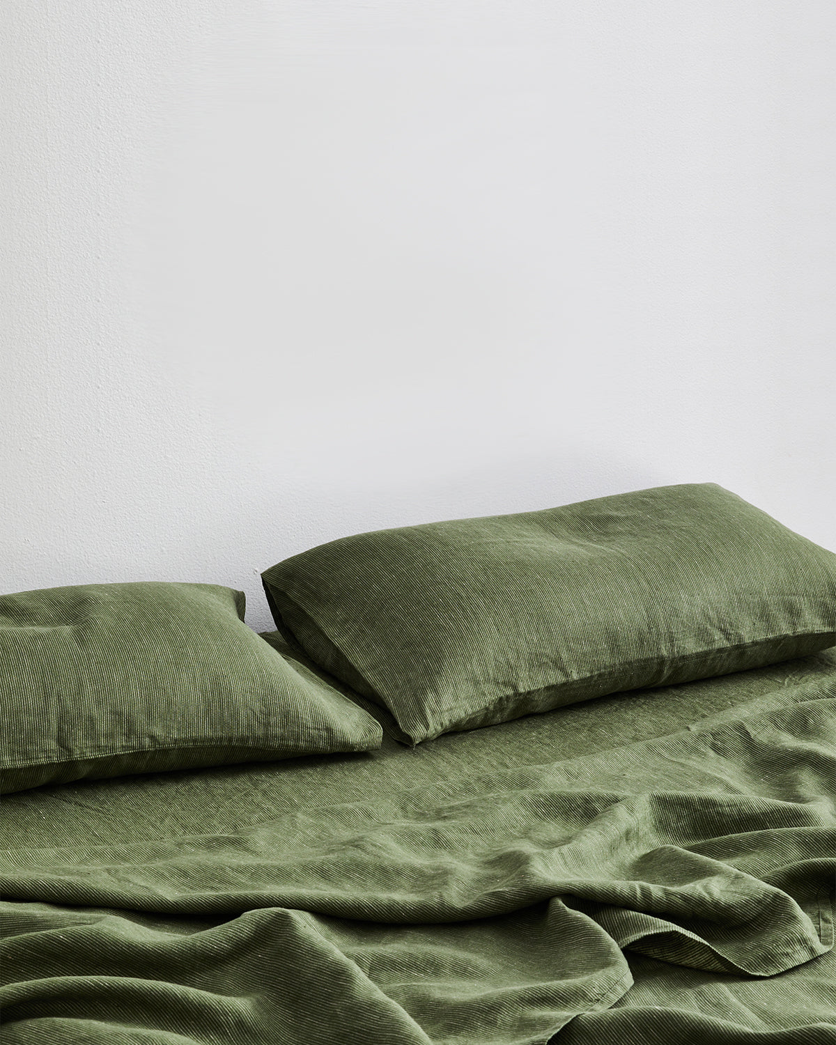 Olive Stripe 100% French Flax Linen Fitted Sheet Set