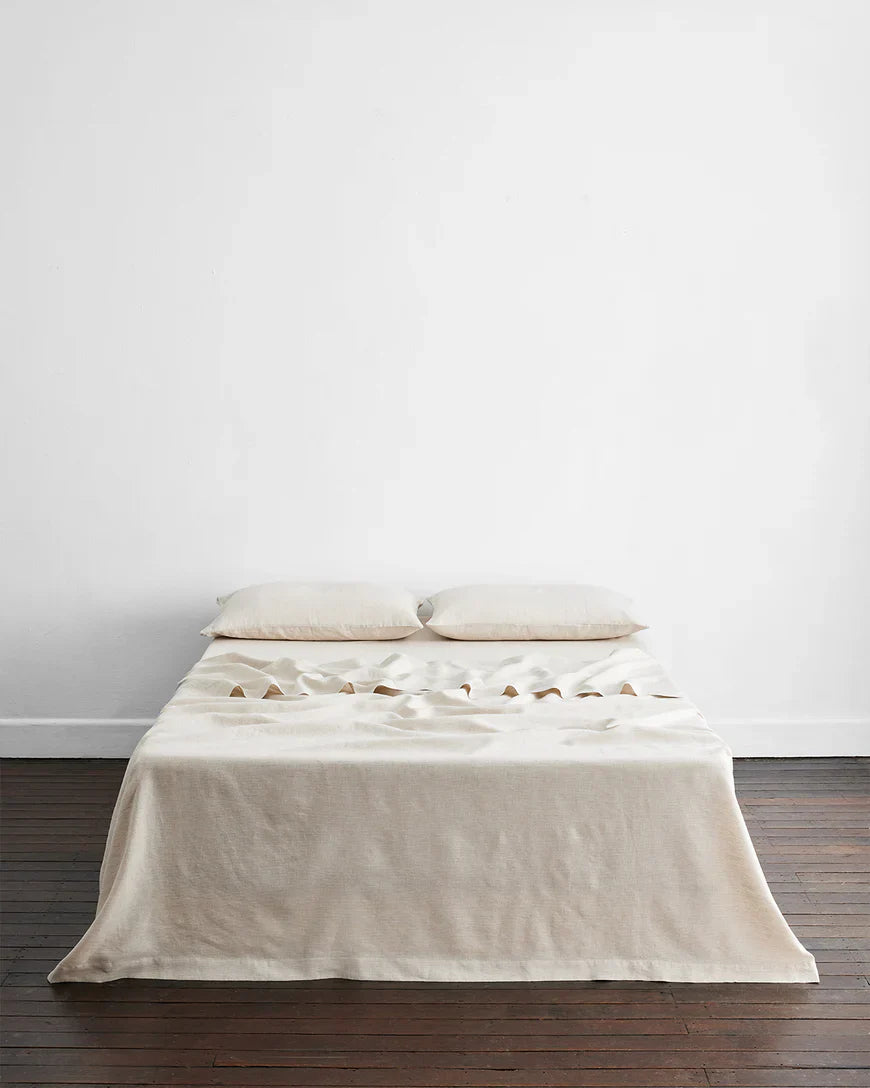 Olive & Oatmeal & White Stripe 100% French Flax Linen Bedding Bundle