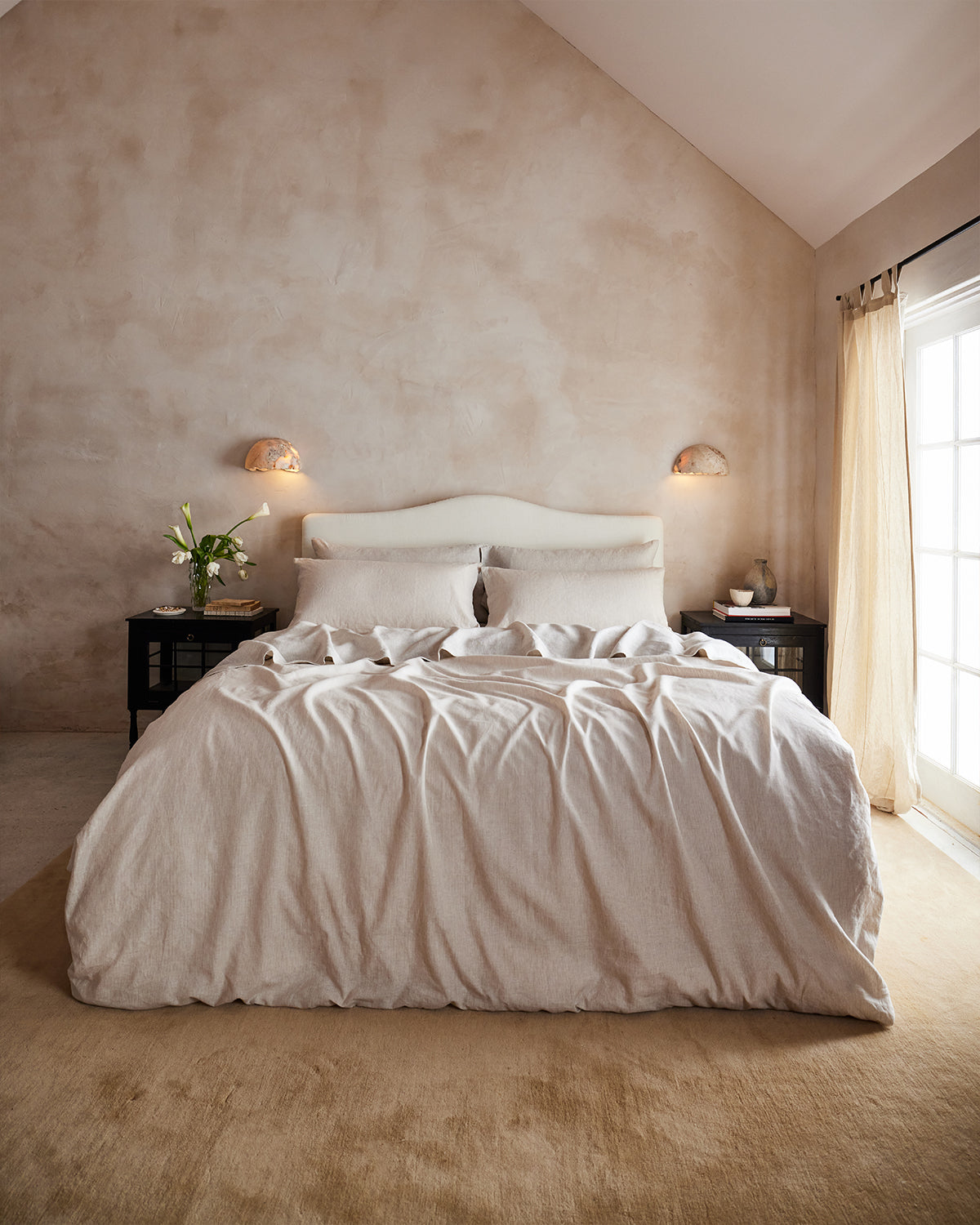 Oatmeal & White Stripe 100% French Flax Linen Bedding Bundle