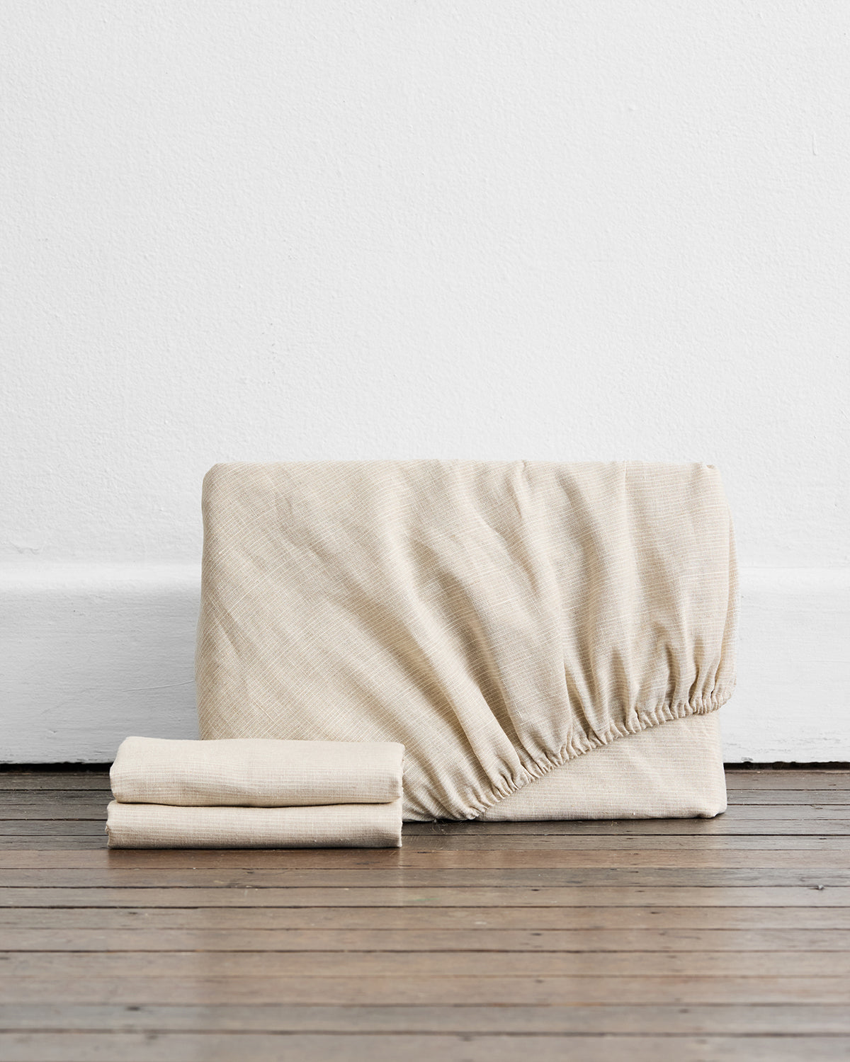 Oatmeal & White Stripe 100% French Flax Linen Fitted Sheet Set