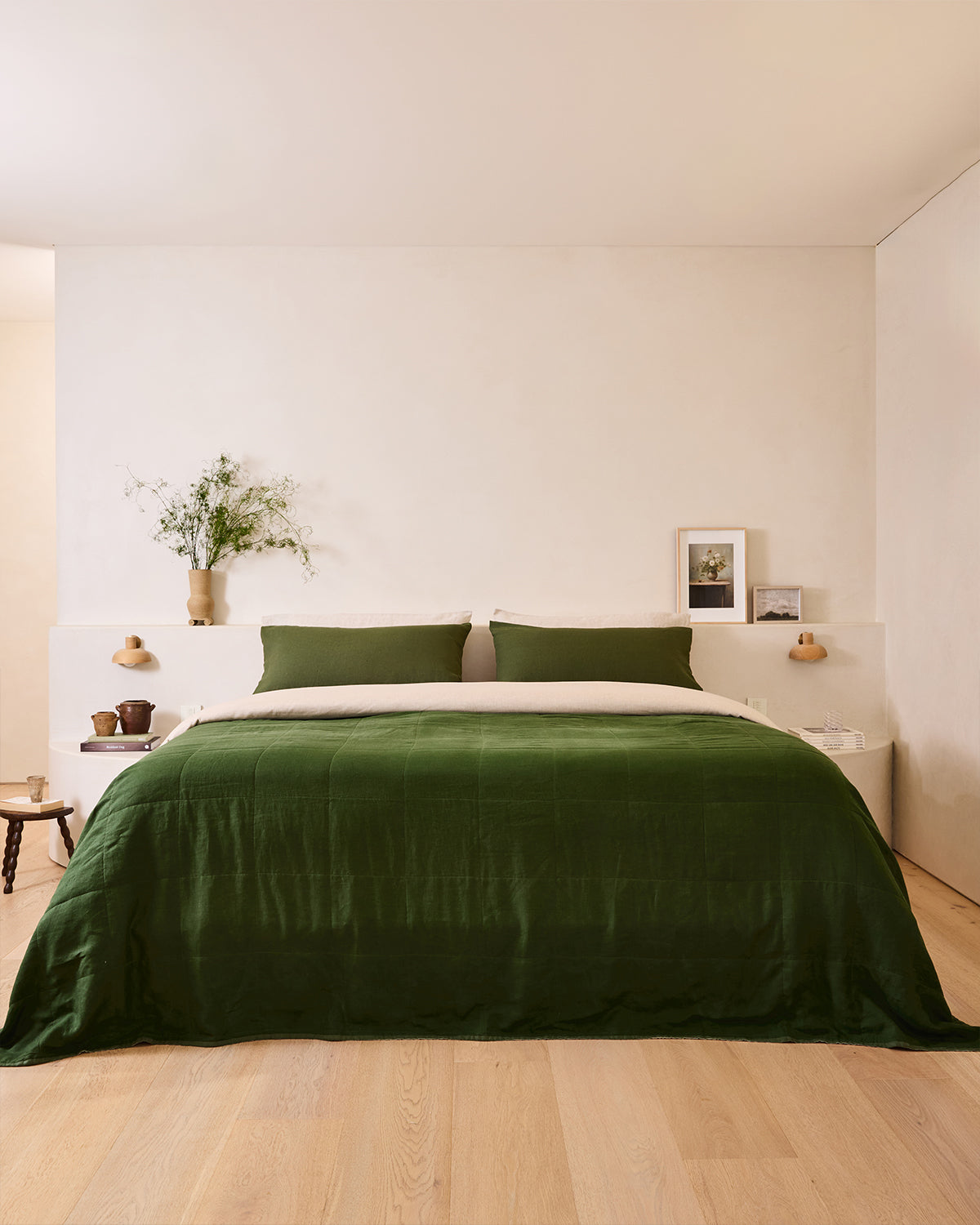 Olive & Oatmeal 100% French Flax Linen Quilt Bedding Bundle