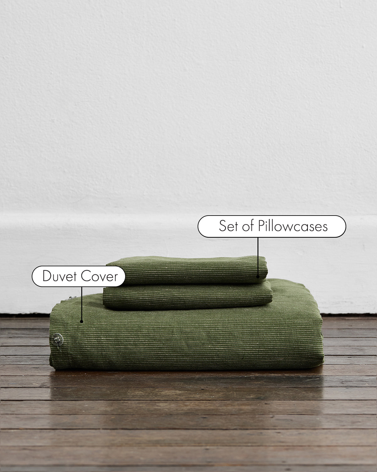 Olive Stripe 100% French Flax Linen Duvet Cover Set
