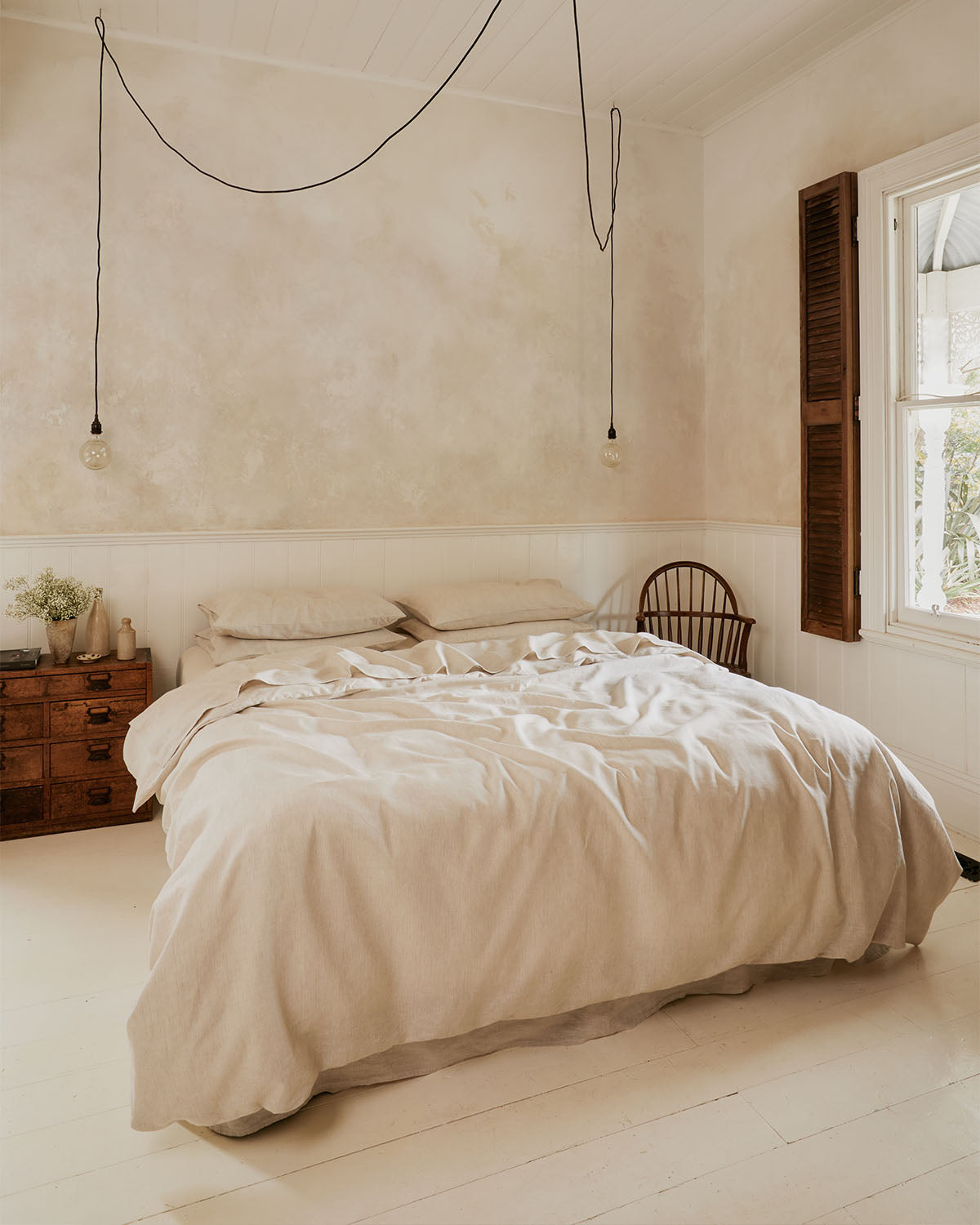 Oatmeal & White Stripe 100% French Flax Linen Duvet Cover Set