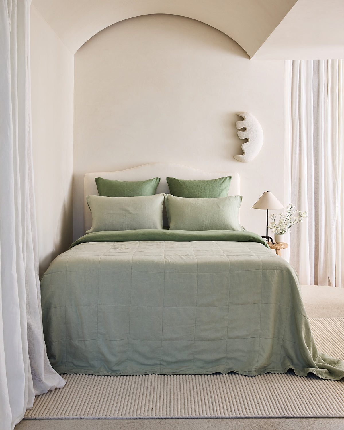 Sage & Pistachio 100% French Flax Linen Quilt Bedding Bundle