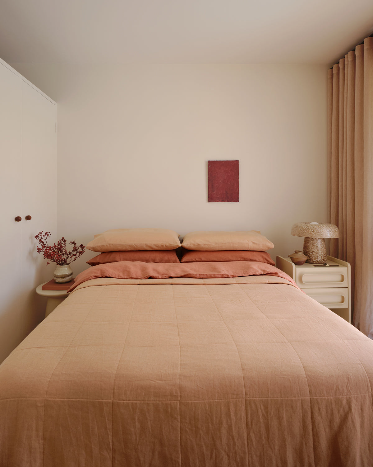 Terracotta & Hazelnut 100% French Flax Linen Quilt Set